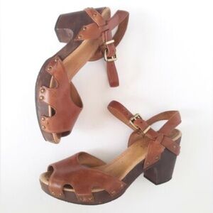 Miz Mooz Heather Peep Toe Sandal in Whiskey Leather